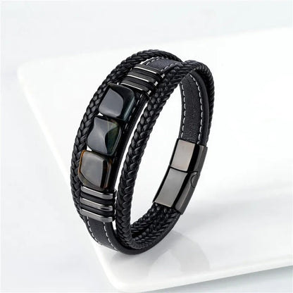 Tiger Eye Bracelet with 3 Stones for Men