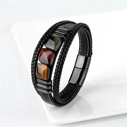 Tiger Eye Bracelet with 3 Stones for Men