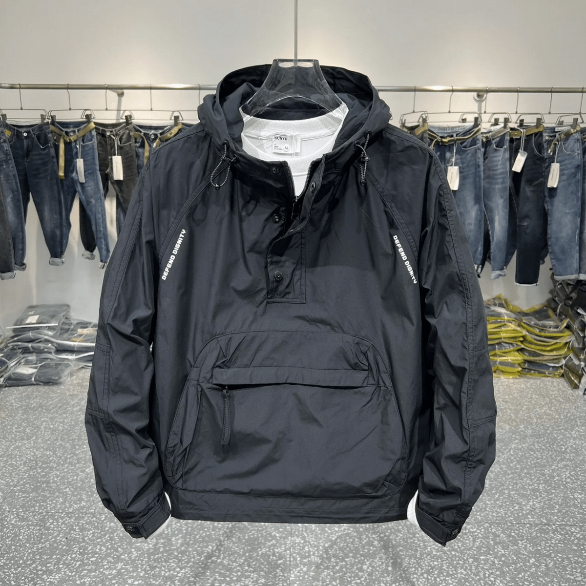 Work Jacket with Hood and Half-Zip